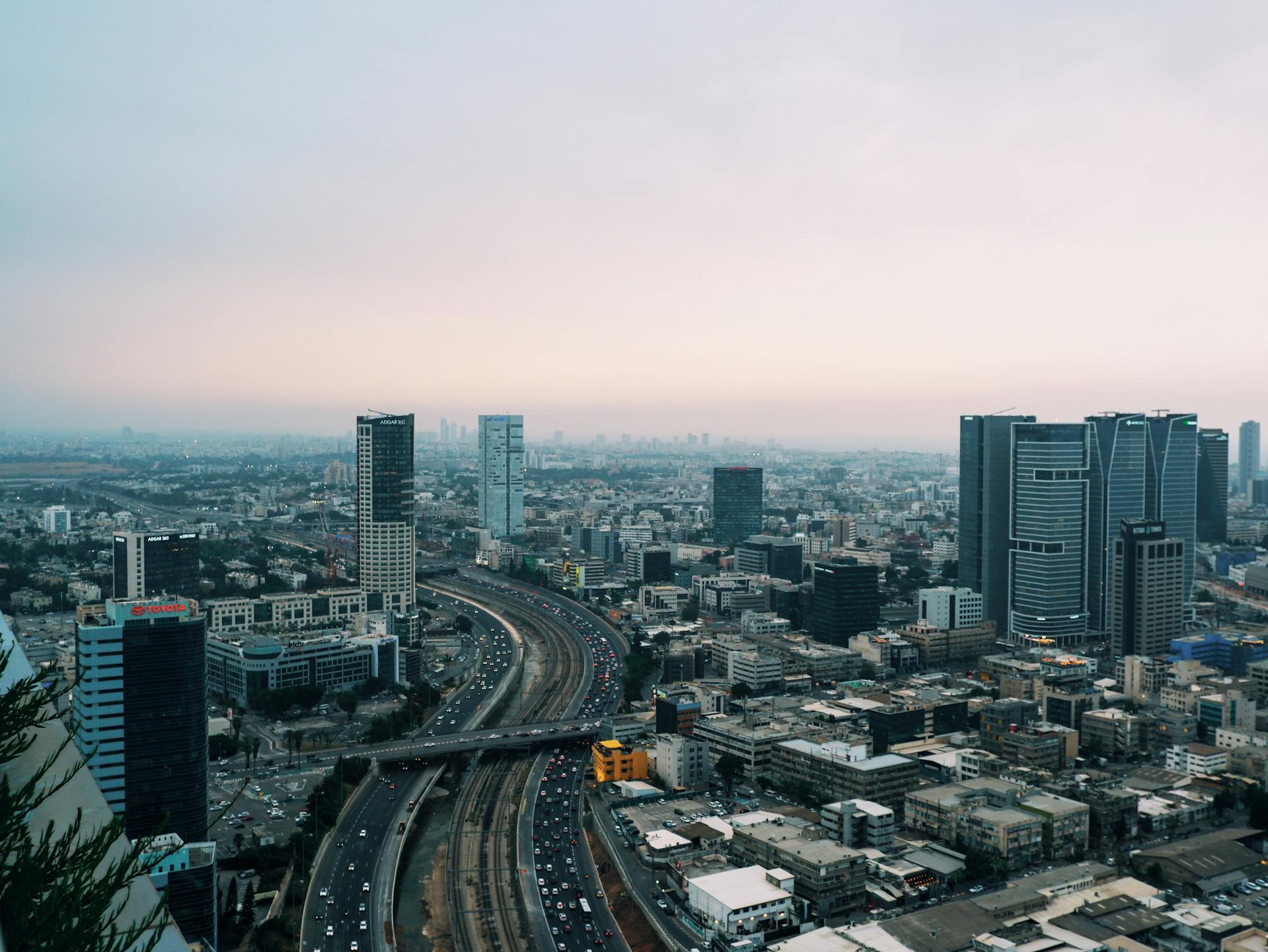 Israeli coastal real estate skyline along a major growth corridor